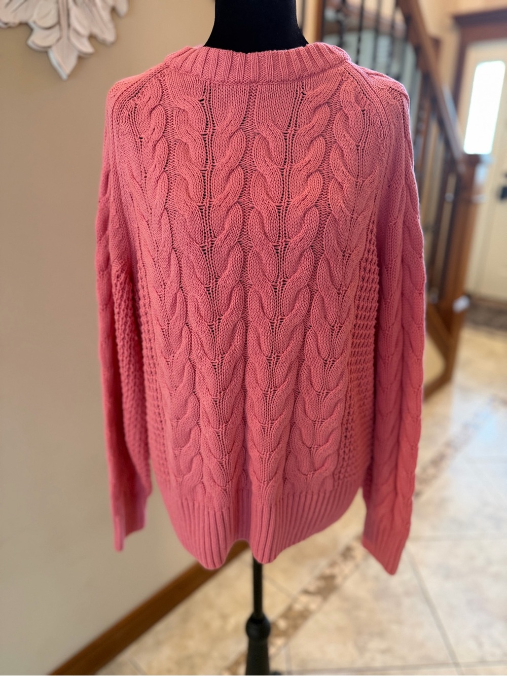 A New Day Pink Cable Knit Crewneck Sweater Medium NWT T101